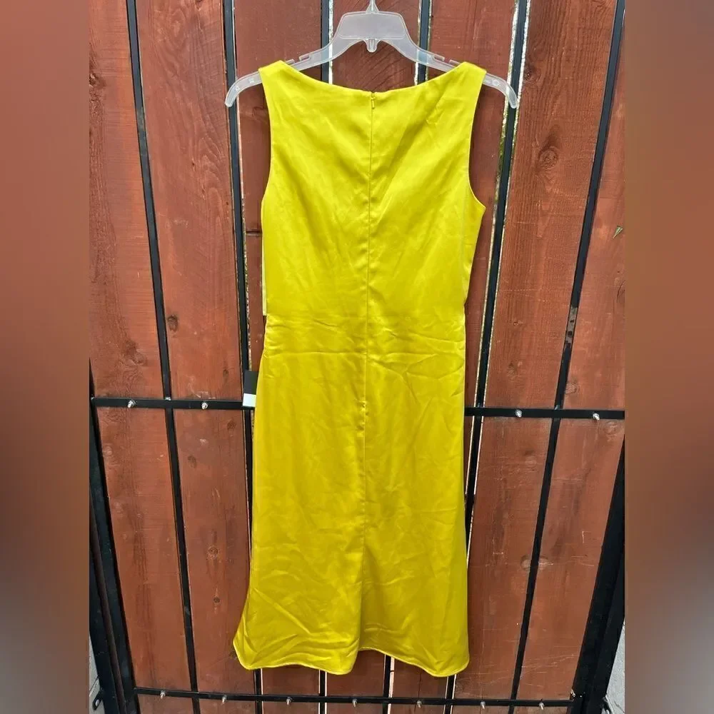 MAC DUGGAL Chartreuse Satin Faux Wrap Dress size 8 NWT